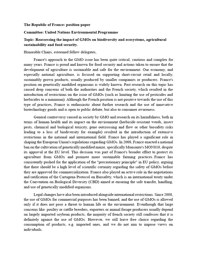 France Position Paper | PDF | Genetically Modified Organism | Agriculture