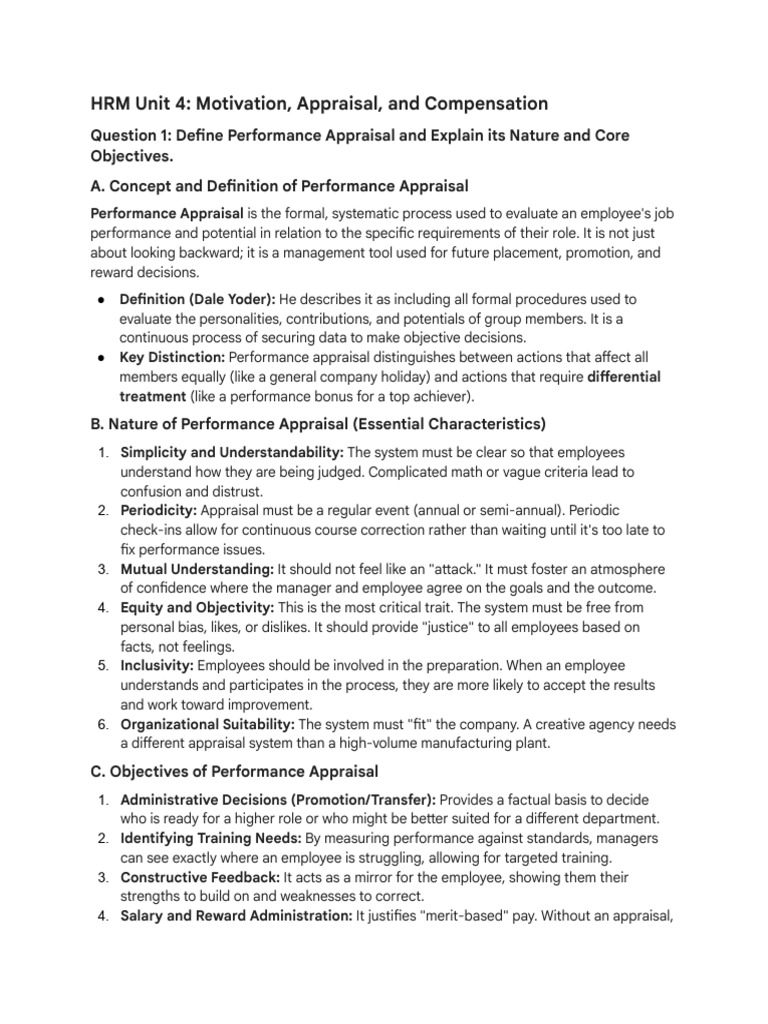 HRM - Unit 4 | PDF | Performance Appraisal | Motivation