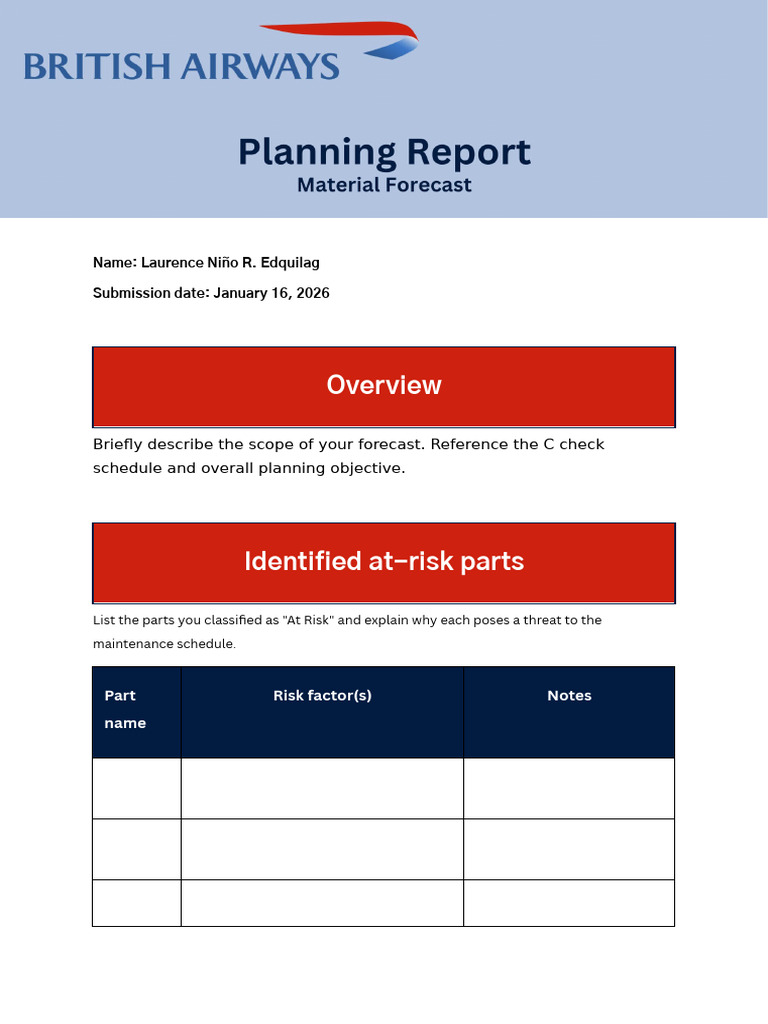 Planning Report Template - Task 2 | PDF