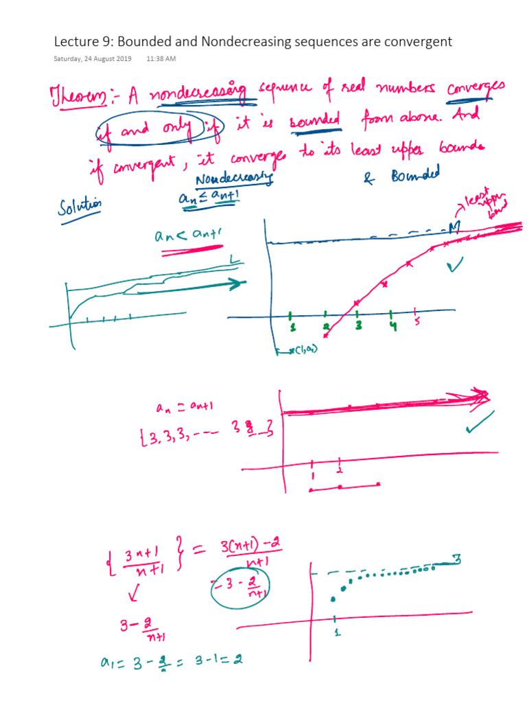 Lecture 9 Bounded and Nondecreasing Sequences Are Convergent | PDF