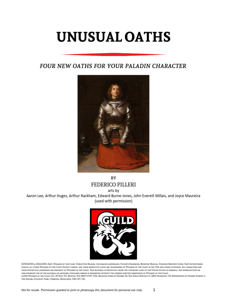 Unusual Oaths New Paladin Class Options | PDF | Wizards Of The Coast ...