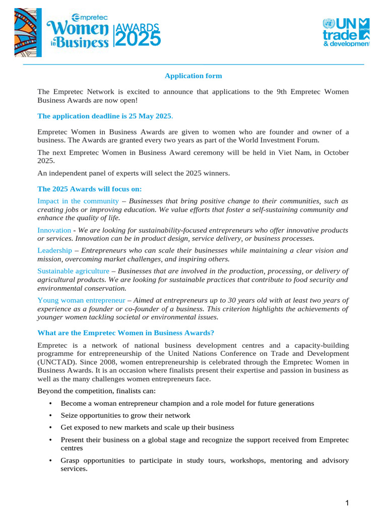 WIF25 - WBA Application Form - ENG - Docx Final | PDF ...