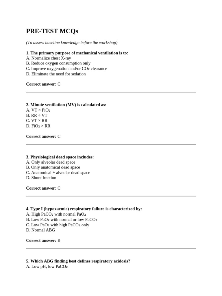 Pretest and Post Test Question | PDF | Pulmonology | Respiratory System
