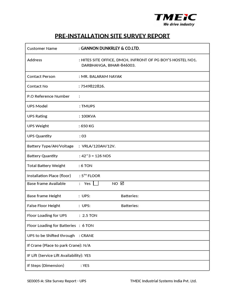 SE0005 A - UPS Site Survey Report | PDF