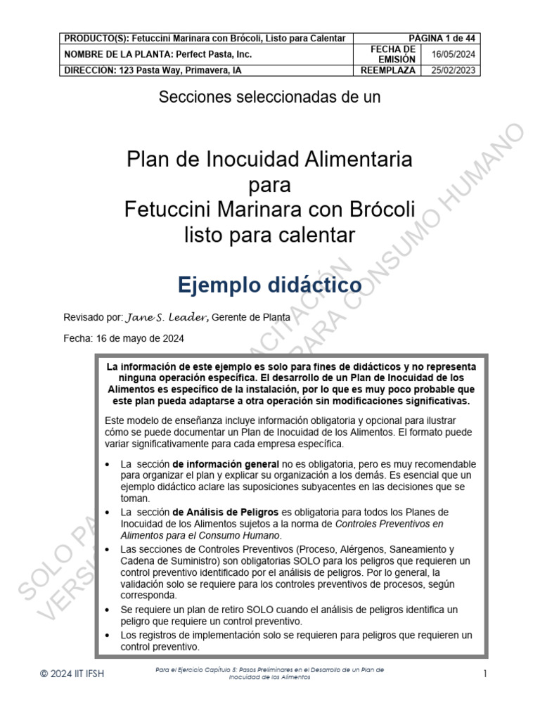 Chp5 Fspca-fspte Fettuccini Es 20250103 | PDF | Seguridad alimenticia ...