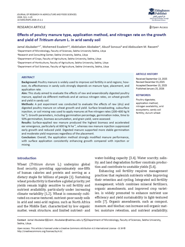 Effects of Poultry Manure Type, Application Method, and Nitrogen Rate ...