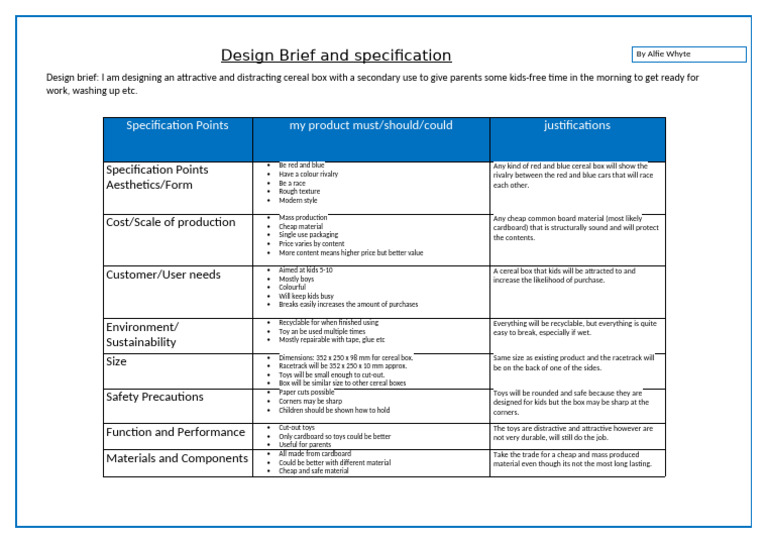 Design Brief and Specification | PDF | Toys | Recycling