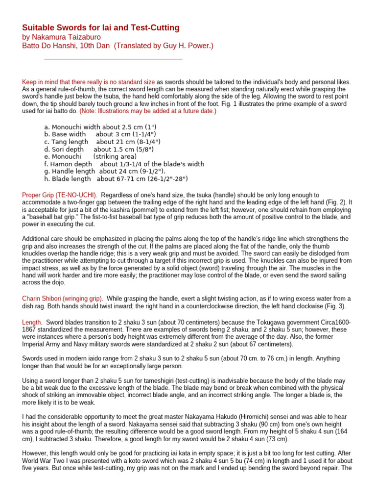 Suitable Swords For Iai and Test | PDF | Sword | Japanese Martial Arts