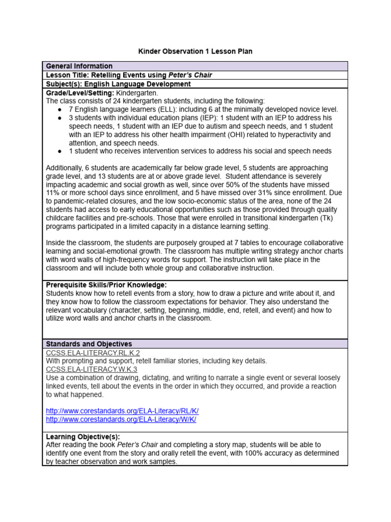 Kinder Observation 1 Lesson Plan | PDF | Educational Assessment | Teachers