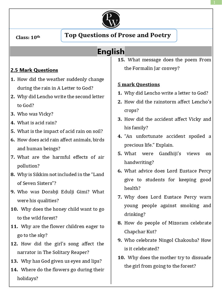 Top Questions of Prose and Poetry | PDF