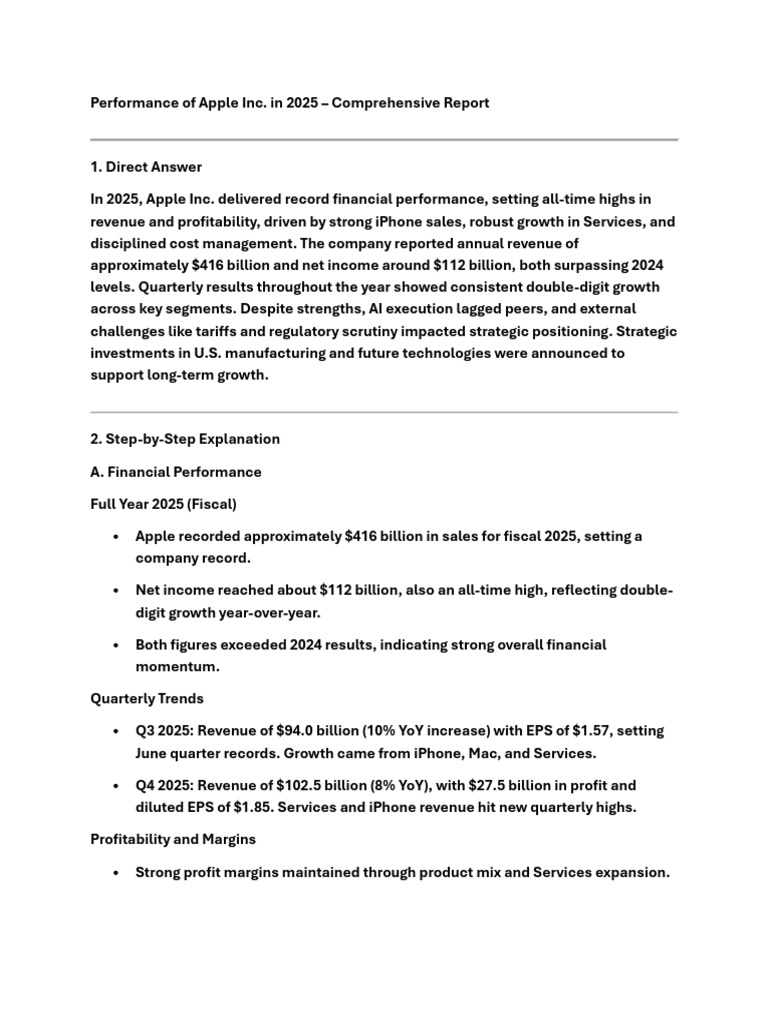 Performance of Apple Inc. in 2025 - Comprehensive Report | PDF | Apple Inc. | Artificial ...