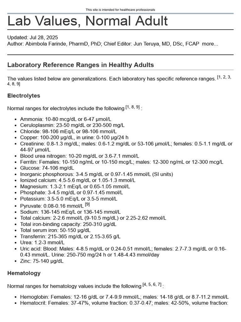 Values Biochemistry | PDF | Magnesium | Hemoglobin