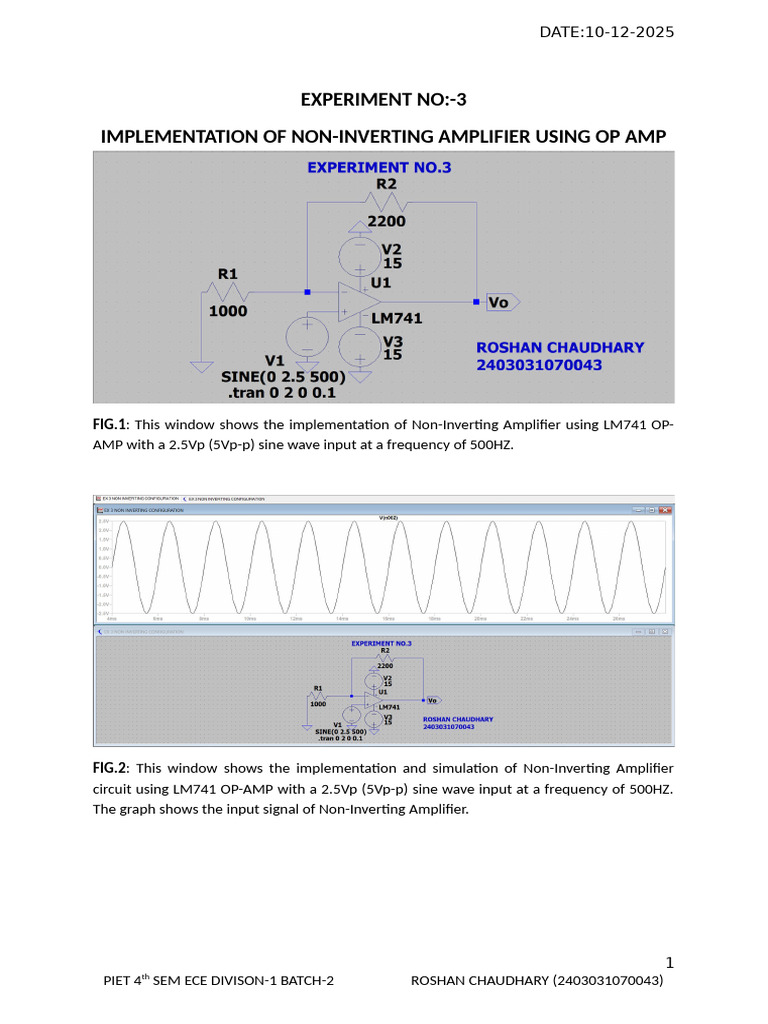 Ex 3 Non Inverting Op Amp | PDF | Amplifier | Operational Amplifier