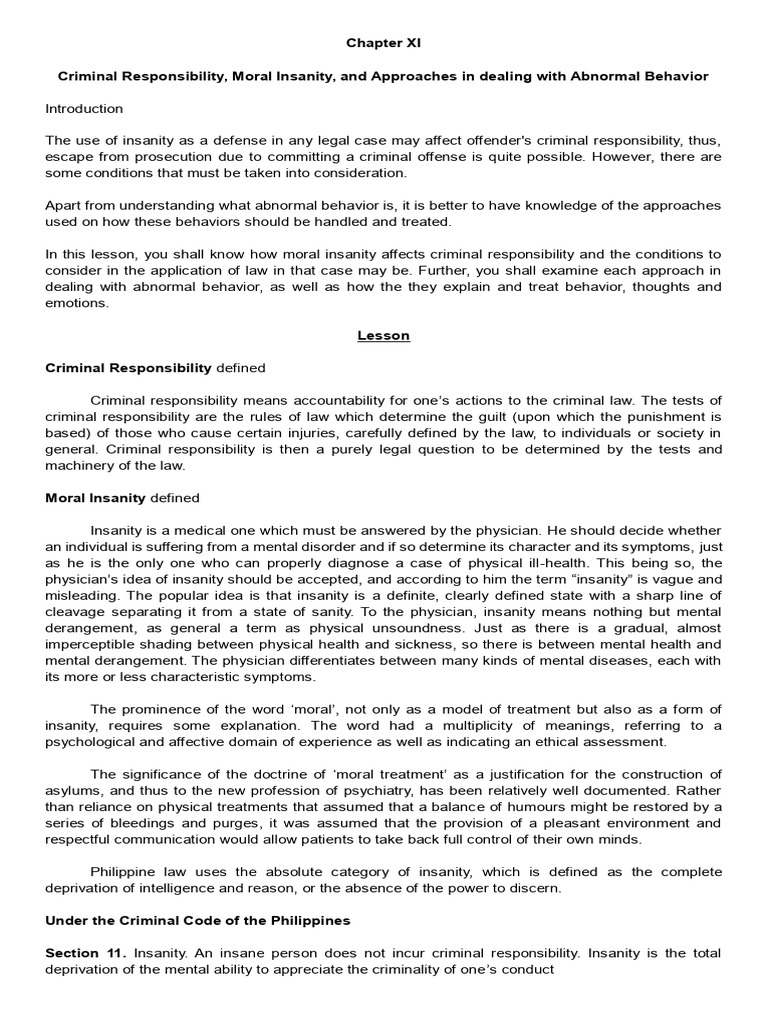 Chapter 11human Behavior | PDF | Insanity Defense | Abnormal Psychology
