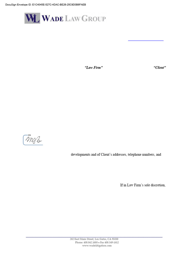 Letter of Engagement WADE LAW | PDF | Arbitration | Attorney's Fee