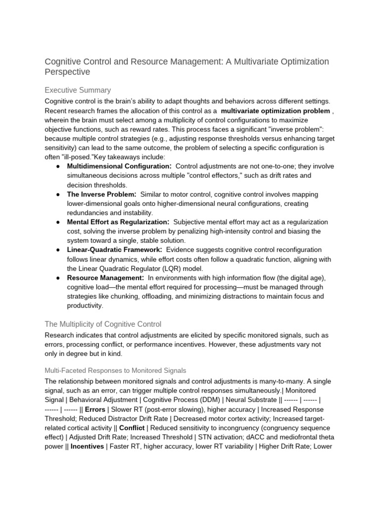 Cognitive Control and Resource Management | PDF | Executive Functions ...