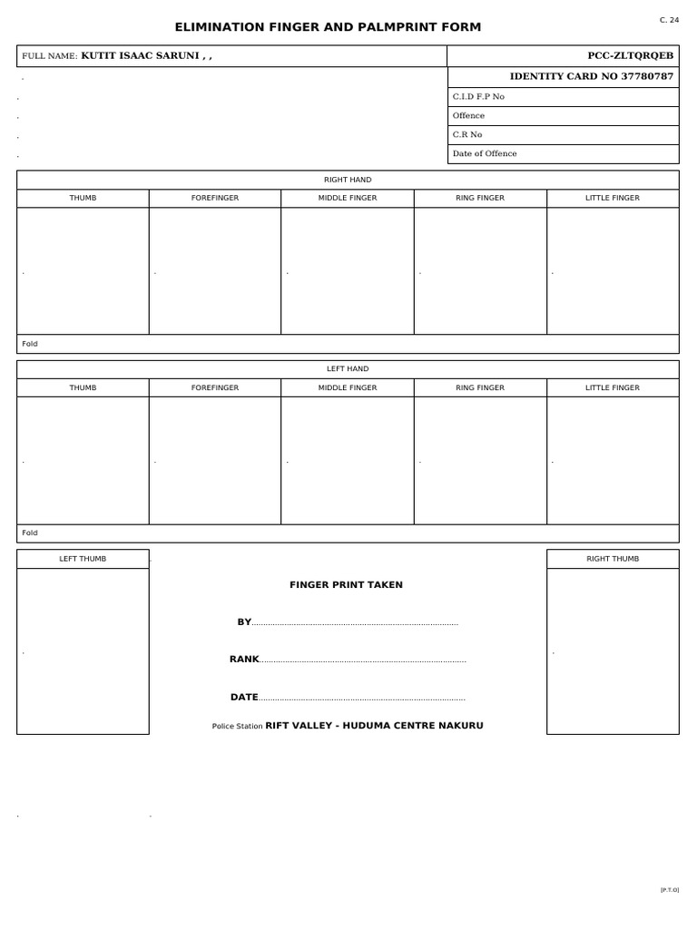 Isaac 37780787-c24 Finger and Palm Print Form | PDF | Hand | Human Anatomy