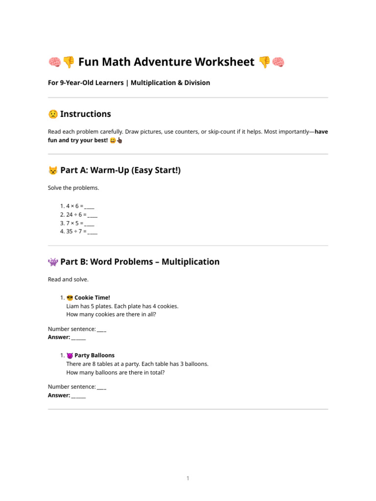 Fun Math Problem-Solving Worksheet (Multiplication & Division) | PDF