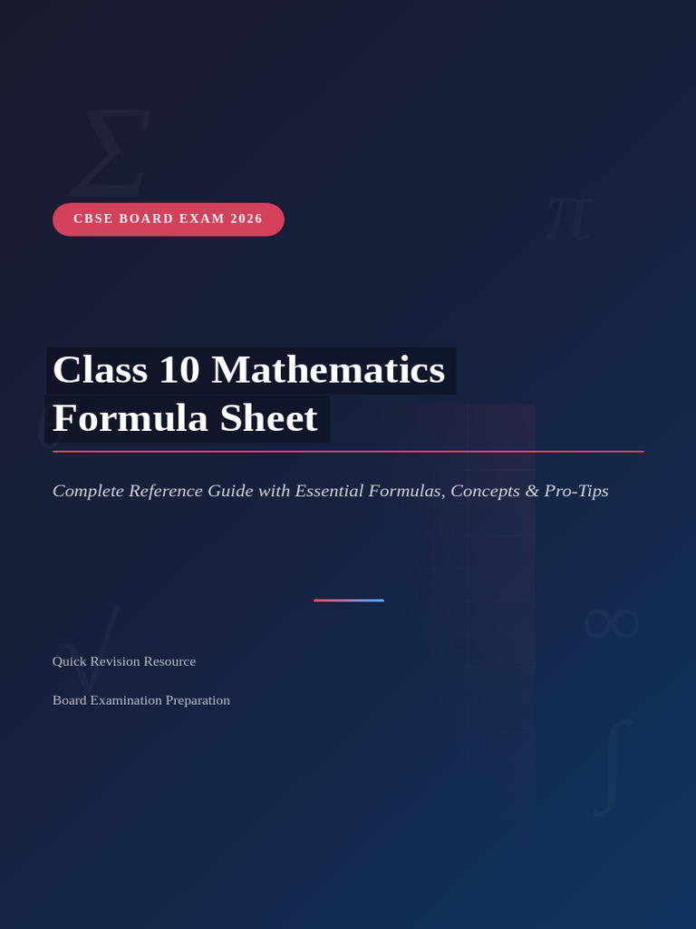Class 10 Mathematics Formula Sheet | PDF | Quadratic Equation | Numbers