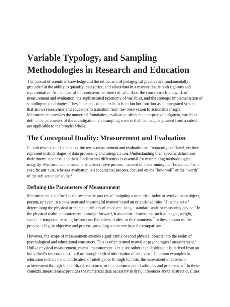 Measurement, Evaluation, Variables, and Sampling | PDF | Level Of ...