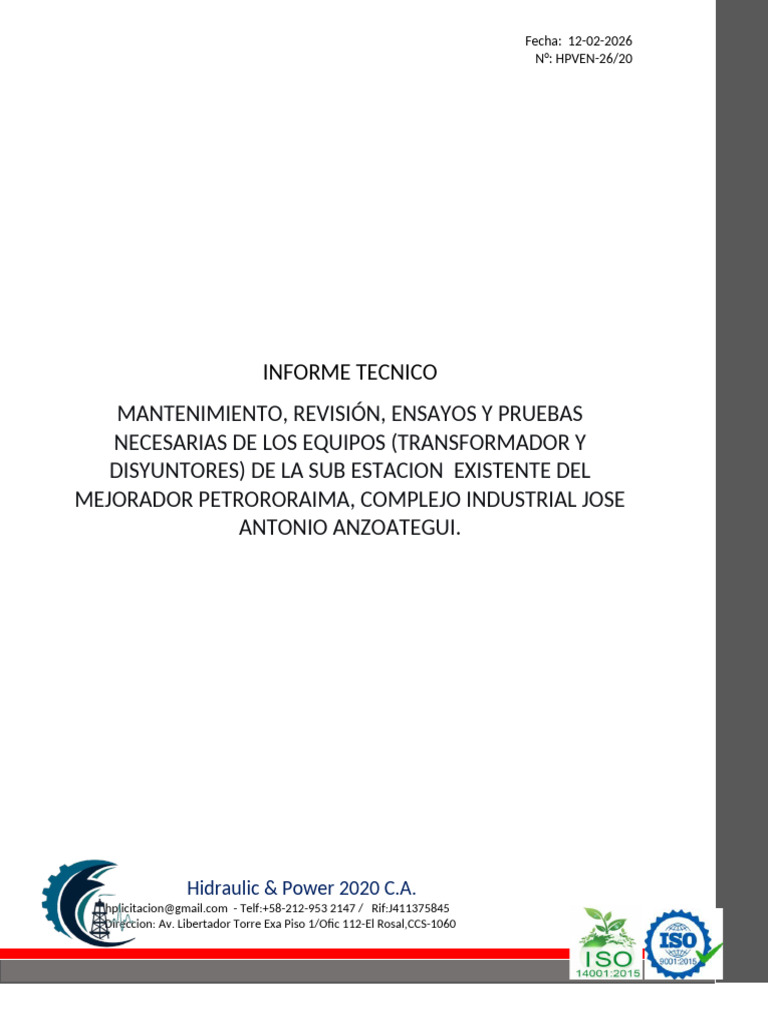 Inf Sub Estacion Petro Roraima Hpven 2026 Rev 1 | PDF | Aislador ...