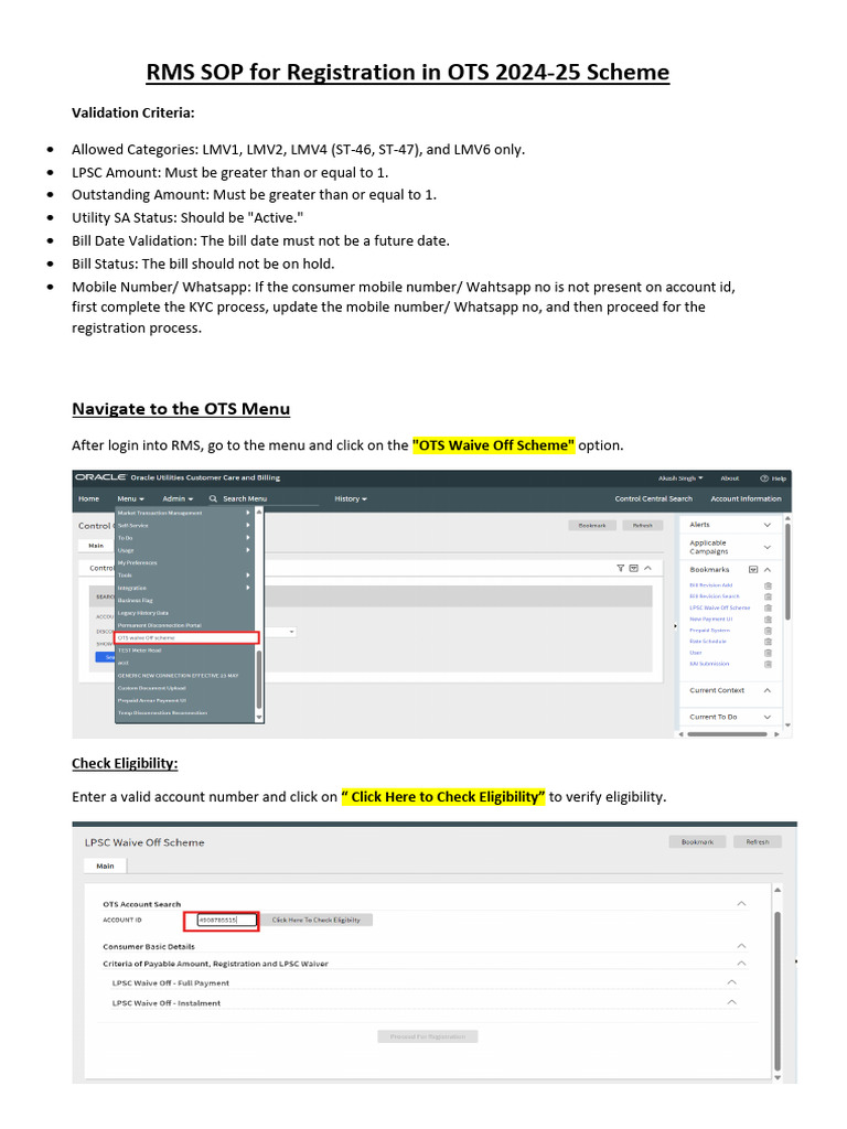 RMS SOP For Registration in OTS 2024-25 | PDF