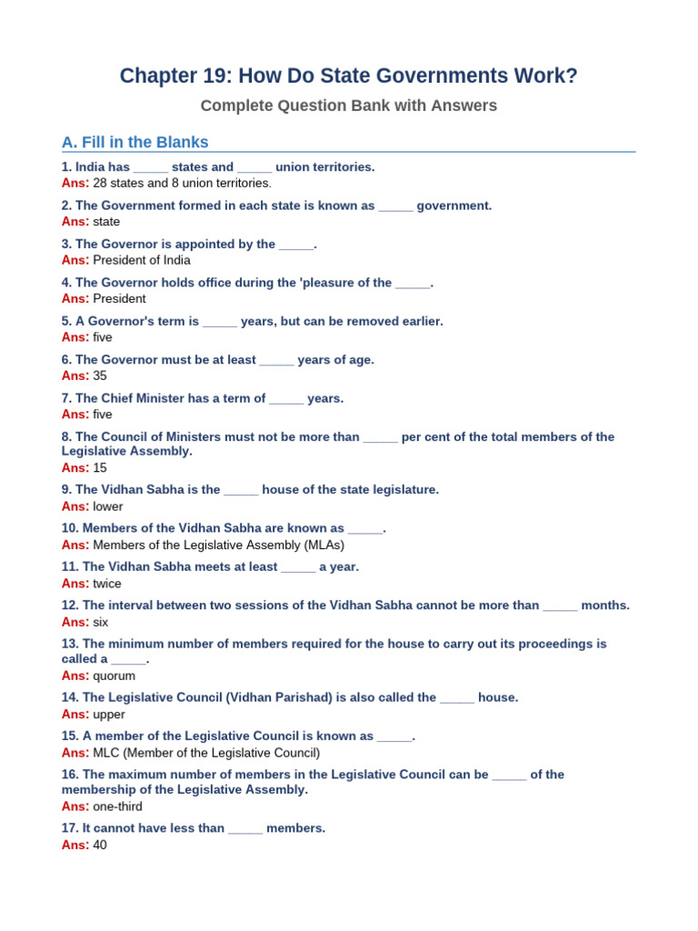 Ch19 Questions and Answers | PDF | Speaker (Politics) | Legislature