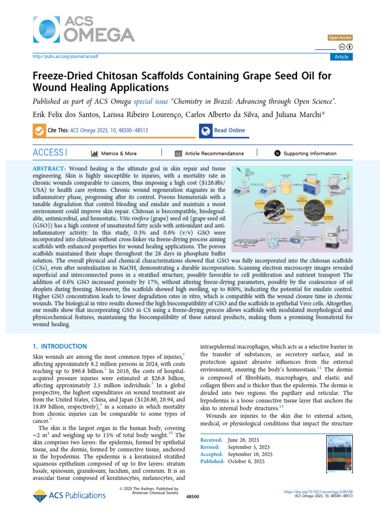 Freeze-Dried Chitosan Scaffolds Containing Grape Seed Oil For | PDF ...