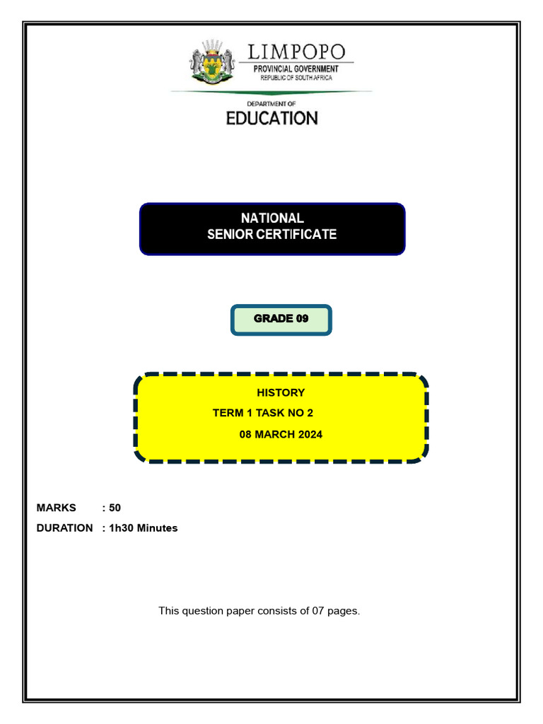 Grade 9 History Term 1 Test 2024 SSD | PDF | Adolf Hitler | Nazi Party