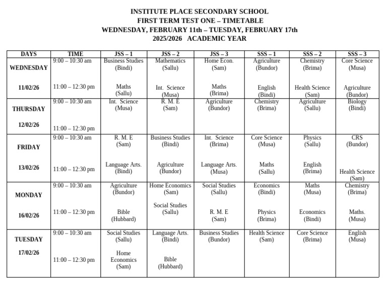 TIMETABLE First Term Test - Student | PDF | Science