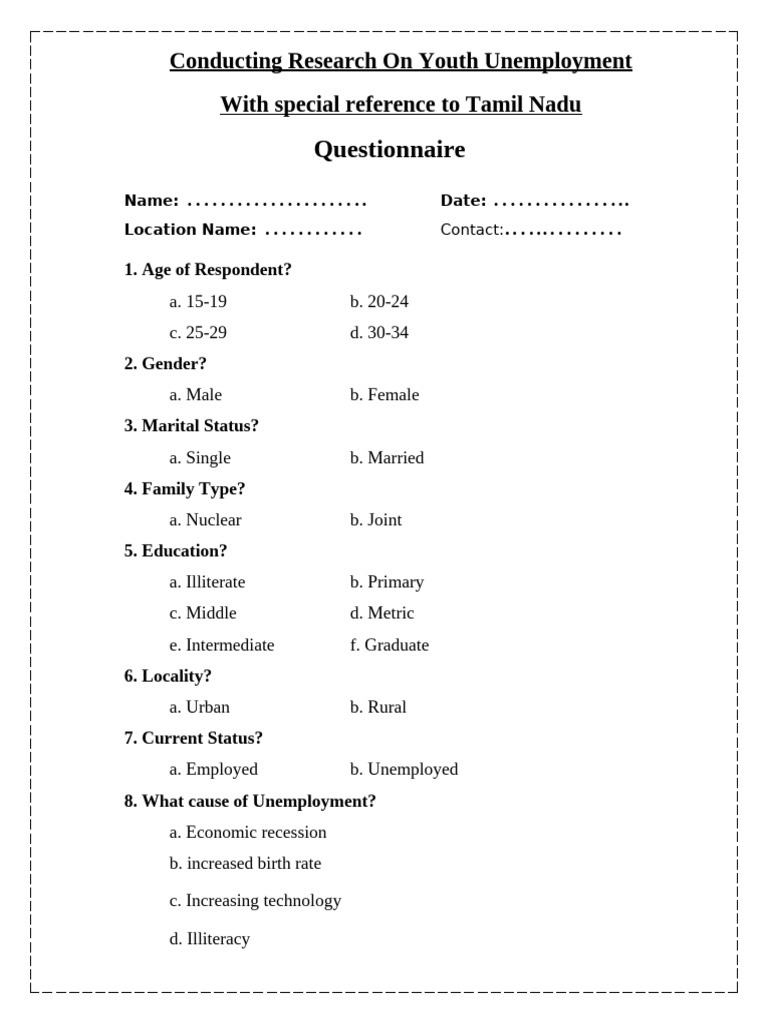 Unemployment Questionnaire | PDF