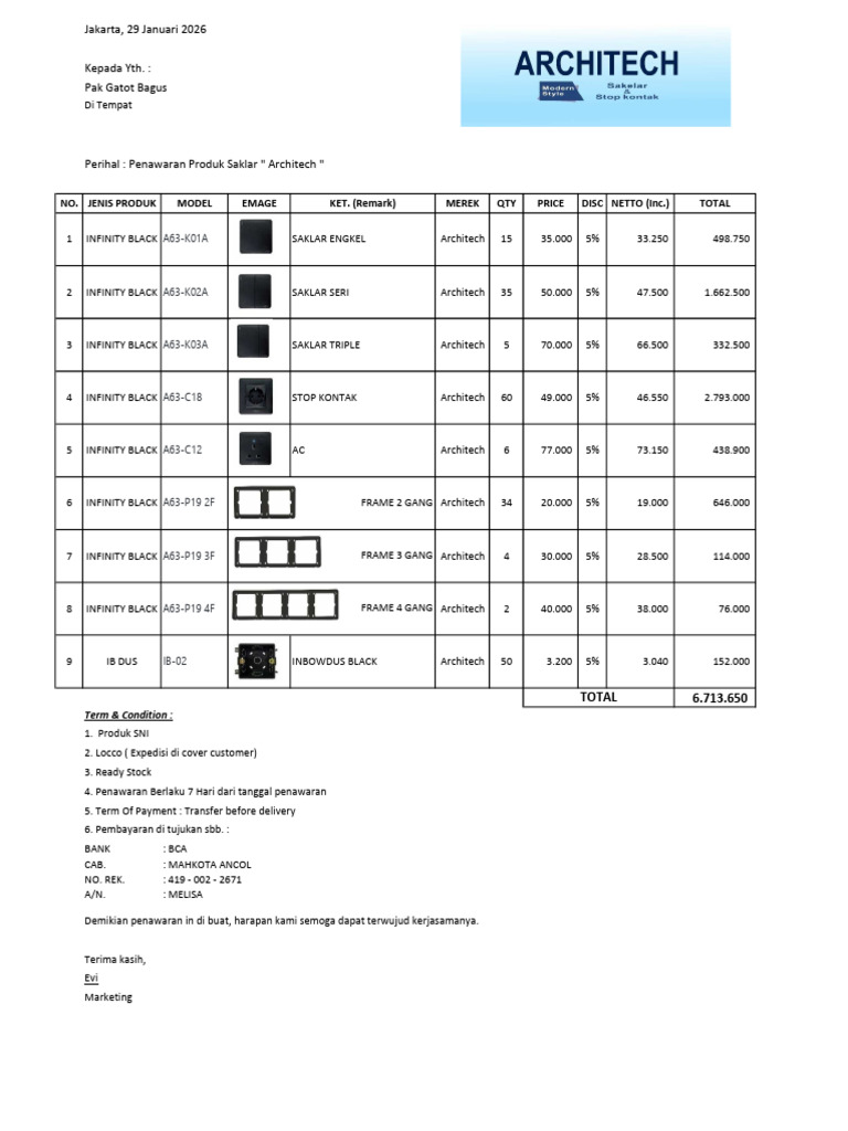 Penawaran Architech A63 BK Pak Gatot Bagus - 290126 | PDF