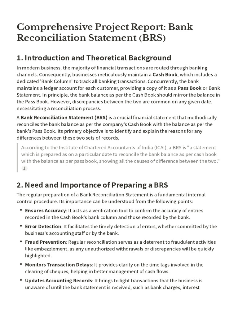 Comprehensive Project Report Bank Reconciliation Statement (BRS) | PDF ...