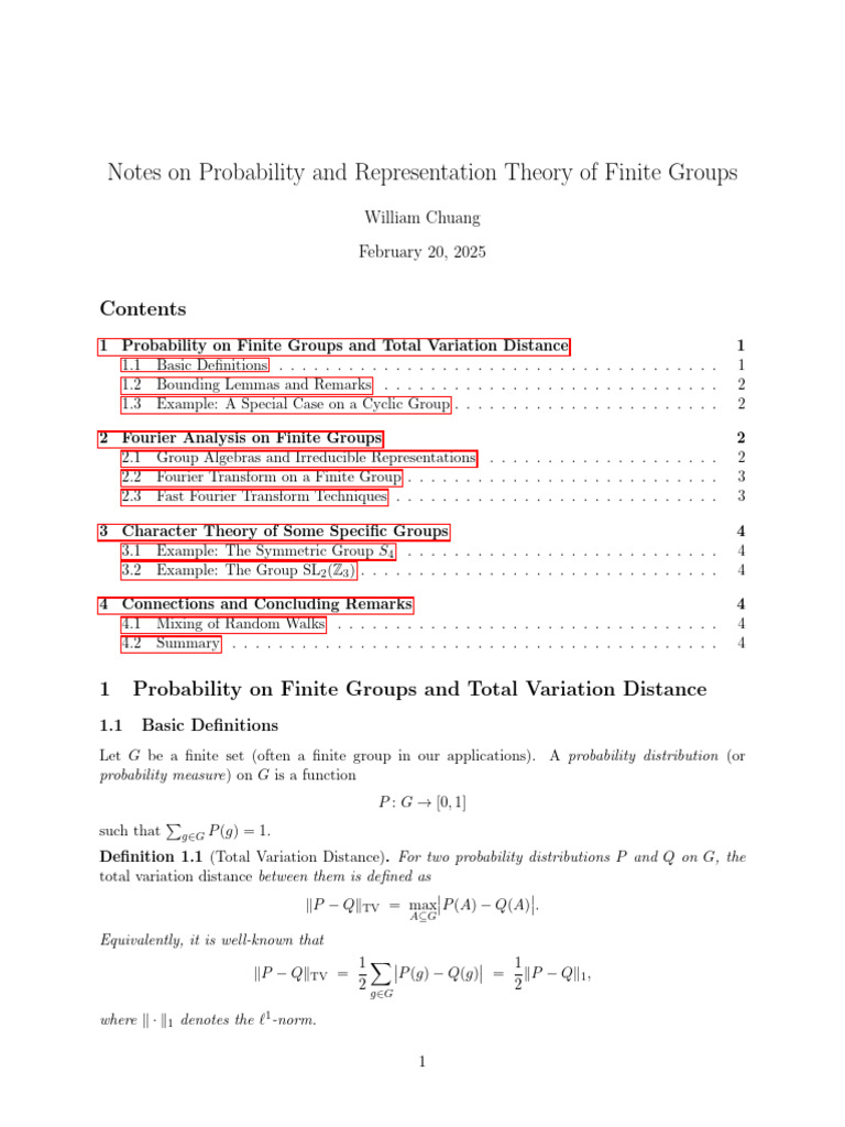 Notes On Probability and Representation Theory of Finite Groups | PDF ...