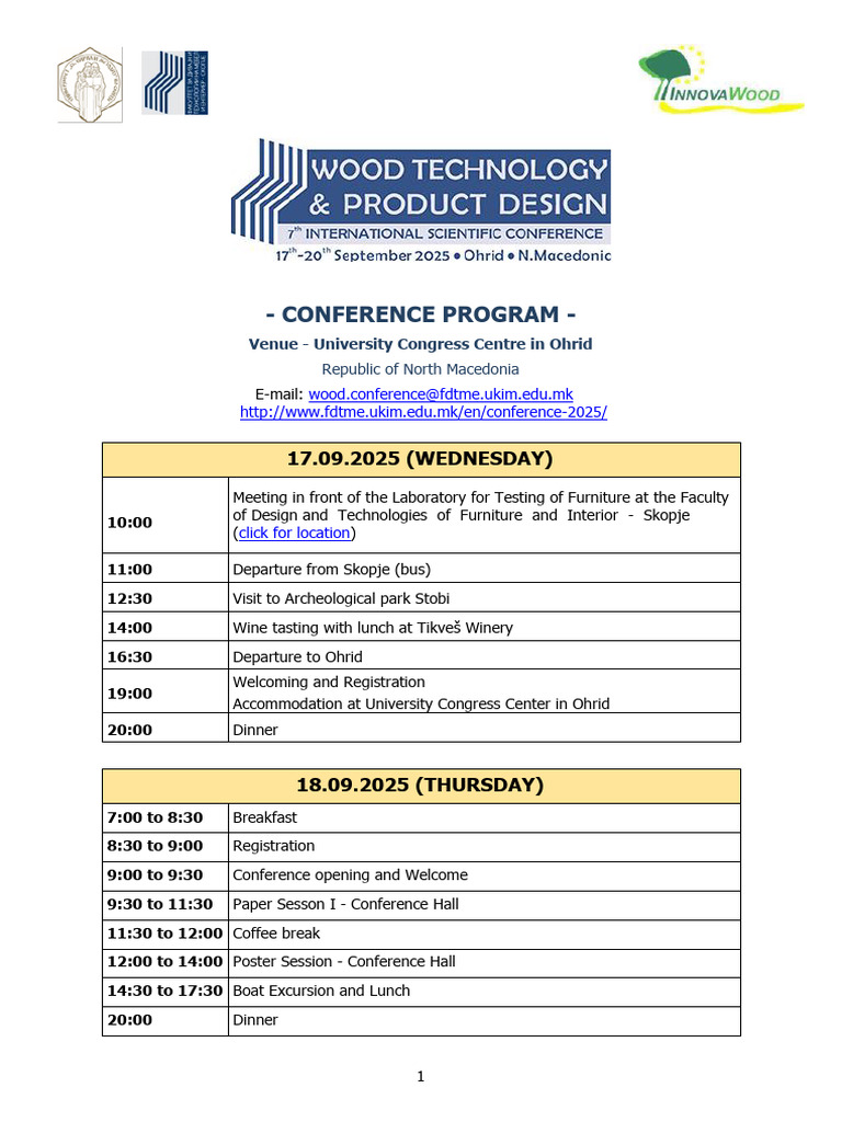Program of The Conference - Wood Technology & Product Design, Ohrid ...