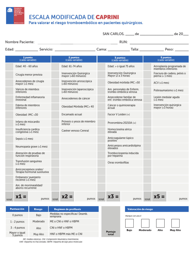 Formato - Escala Caprini HSC | PDF | Enfermedades y trastornos humanos ...