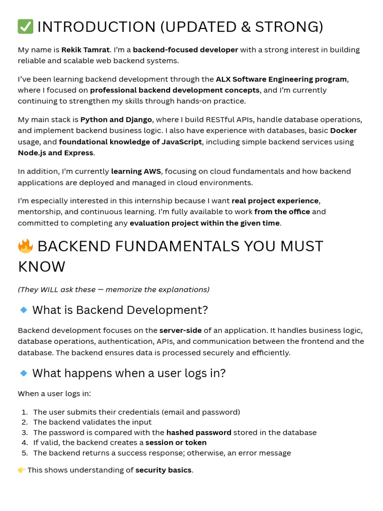 Backend Focused Developer | PDF | Databases | Password