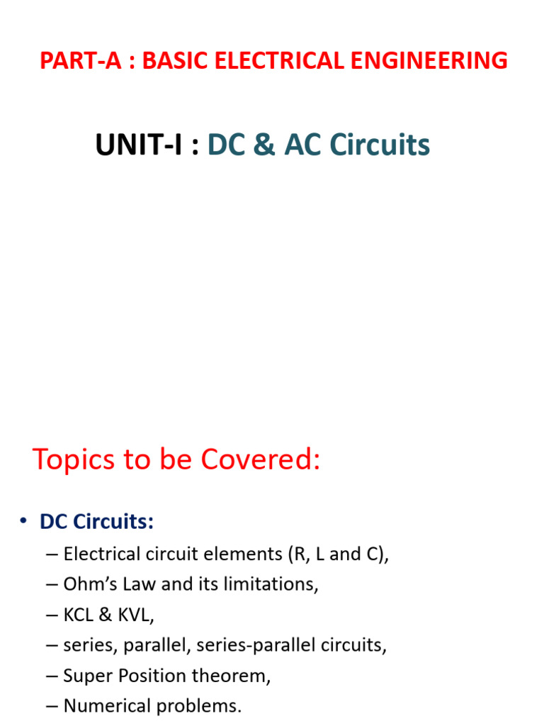 BEEE Part-A - Unit-I - DC & AC Circuits - Modified As Per Syllabus ...