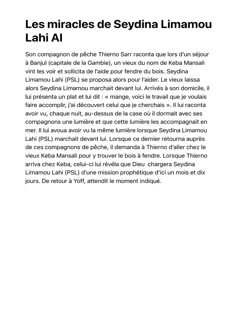 Les Miracles de Seydina Limamou Lahi Al - Almahdiyou | PDF