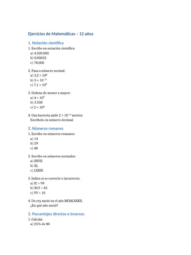 Ejercicios Matematicas 12 Anos | PDF