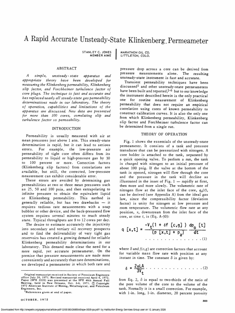 A Rapid Accurate Unsteady-State Klinkenberg Permeameter | PDF ...