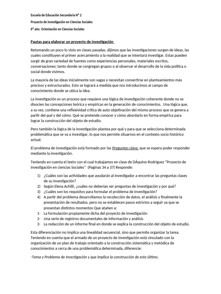 Actividad Algunas Pautas para Elaborar Un Proyecto de Investigación ...