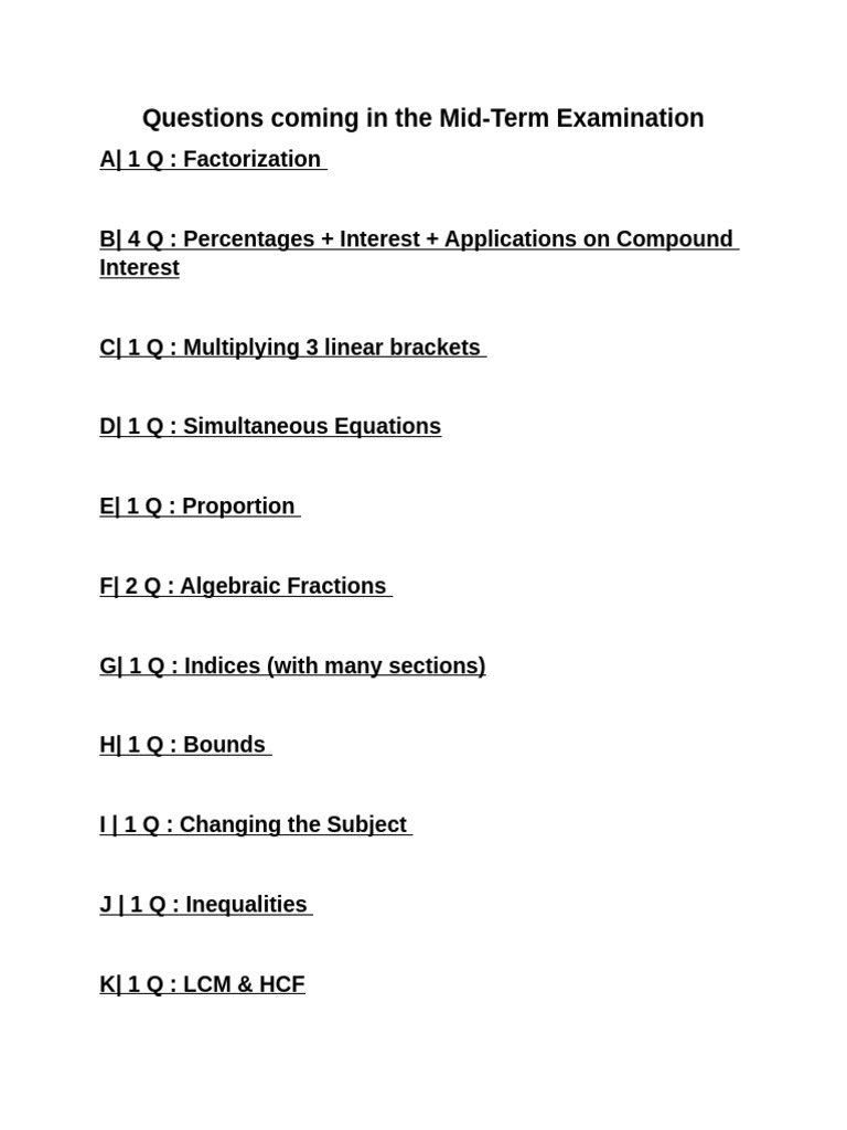 Questions Coming in The Mid | PDF