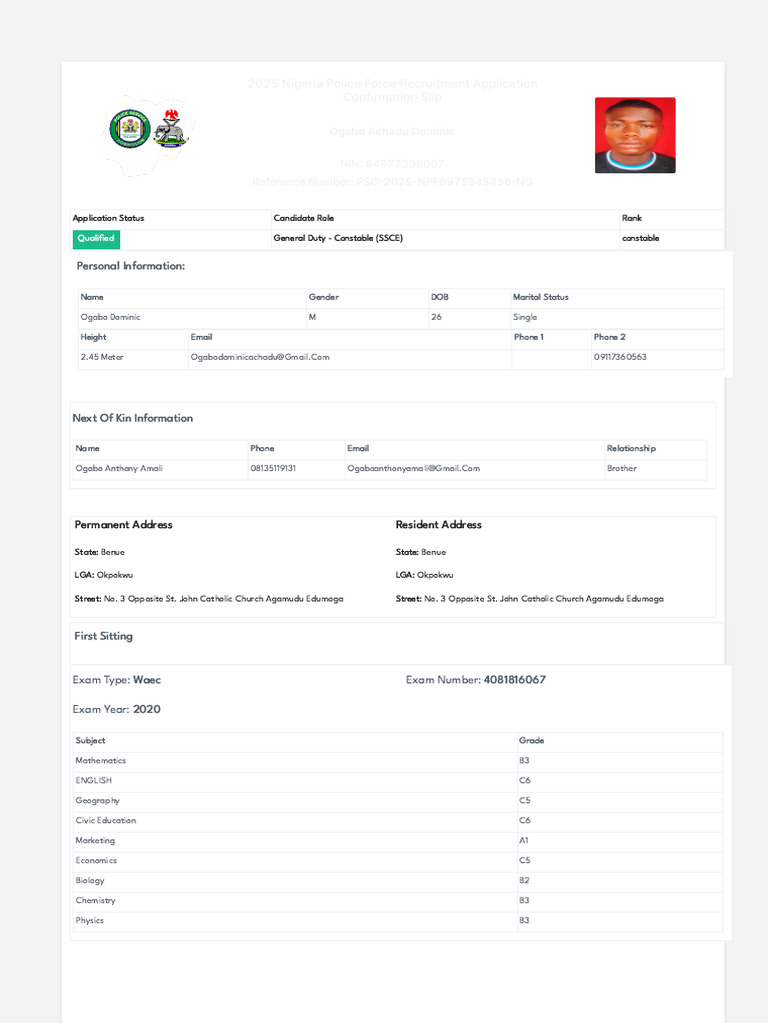 Personal Information:: Nigeria Police Force Recruitment Application ...