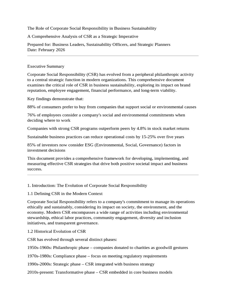The Role of Corporate Social Responsibility in Business Sustainability ...