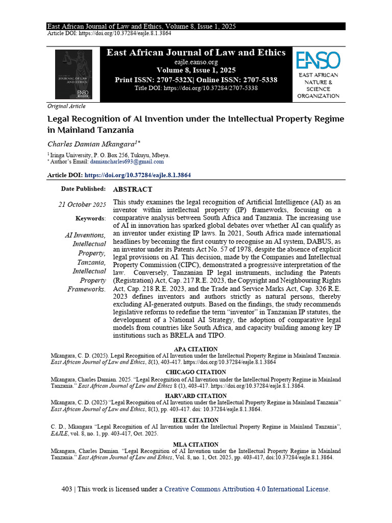 Legal Recognition of AI Invention Under The Intell | PDF | Intellectual ...
