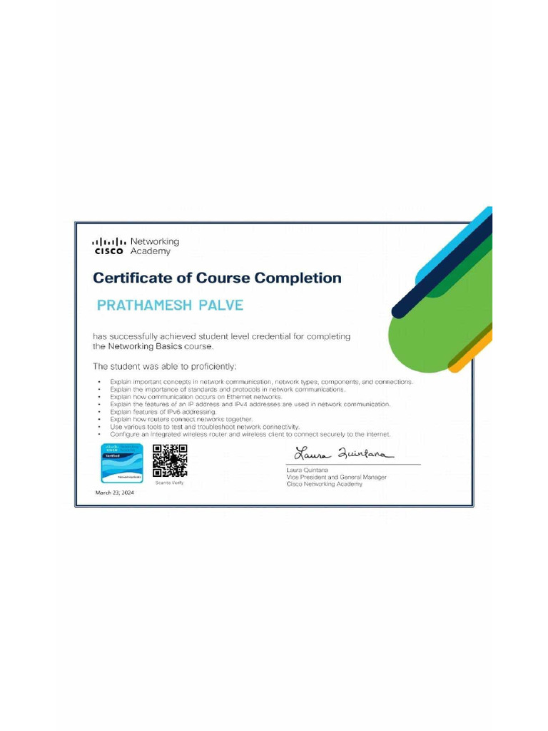 CISCO Certificate | PDF