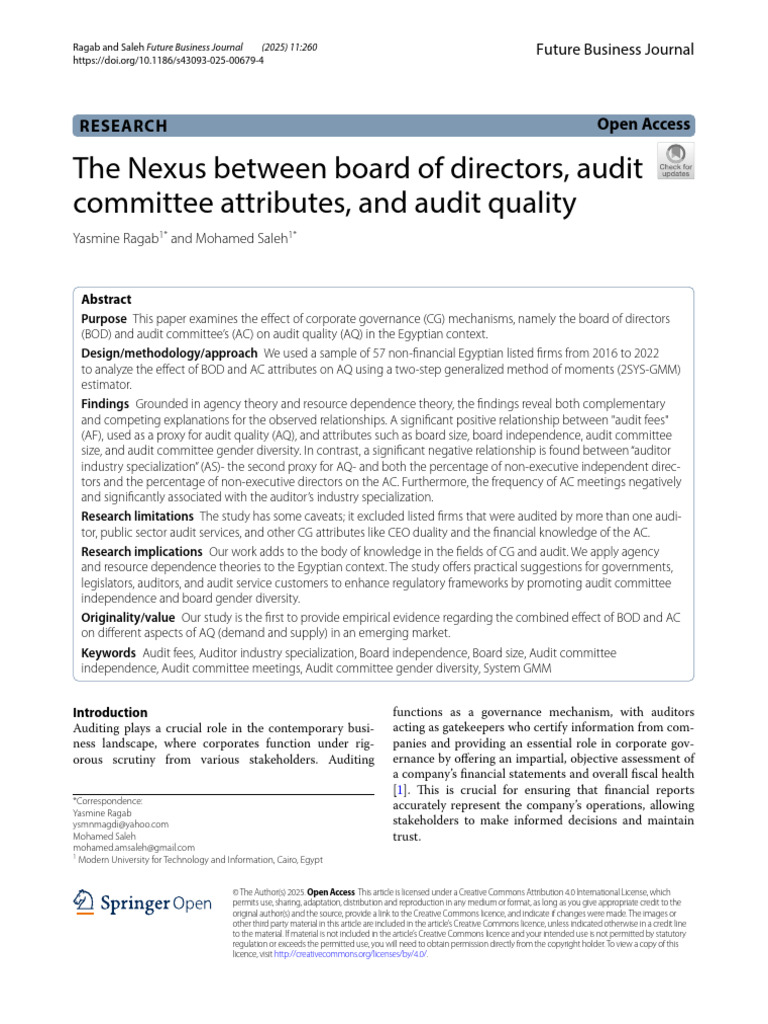 The Nexus Between Board of Directors, Audit Committee Attributes, and ...
