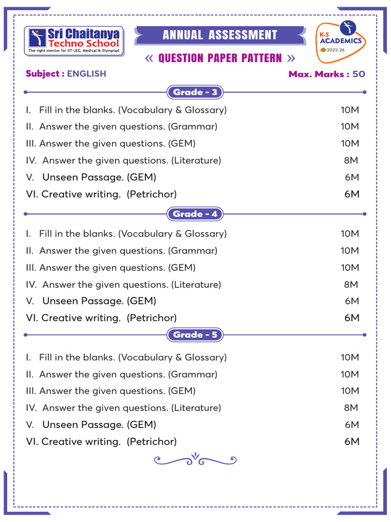 English - Grade-3 To 5 Annual - QP PATTERN - (2025-26) | PDF