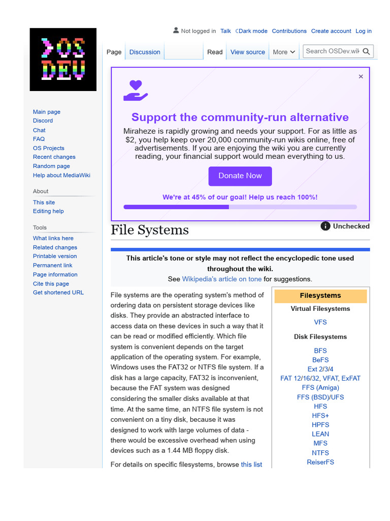 Osdev-Wiki-Wiki-File - Systems | PDF | File System | Computer File